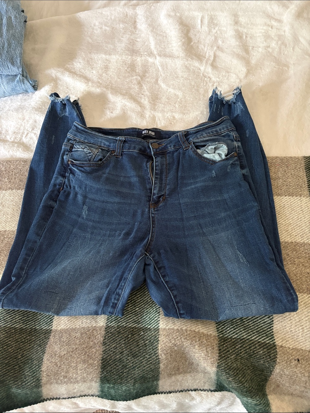 Wax Jean Dark Blue Distressed Skinny Jeans